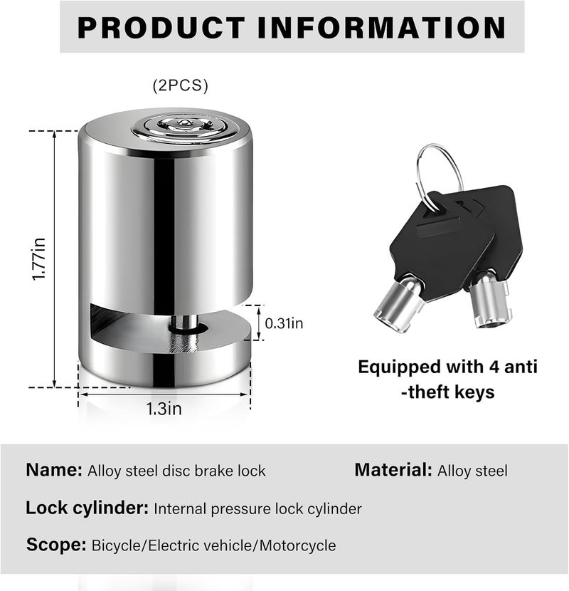 KVAEY 2PCS Motorcycle Disc Brake Lock, Anti Theft Motorbike Safety Brake Disk Lock with Two Keys, Mini Alloy Steel Security Wheel Disc Lock for Electromobile Road Cycle Mountain Bike (2PCS) - Image 2